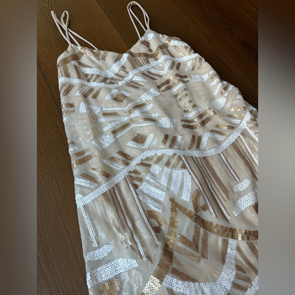 Show Me Your MuMu Cream and White Geometric Sequined Sparkling Mini Dress - Picture 16 of 16